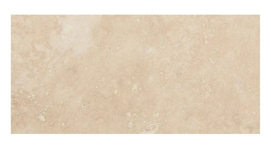 12×24 Cross Cut & Vein Cut Tile showing cross-cut and honed warm ivory-beige Ivory Travertine.