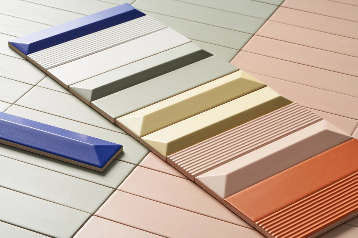Rhythm ½×8 ceramic liner trim pieces in coordinated satin colors.