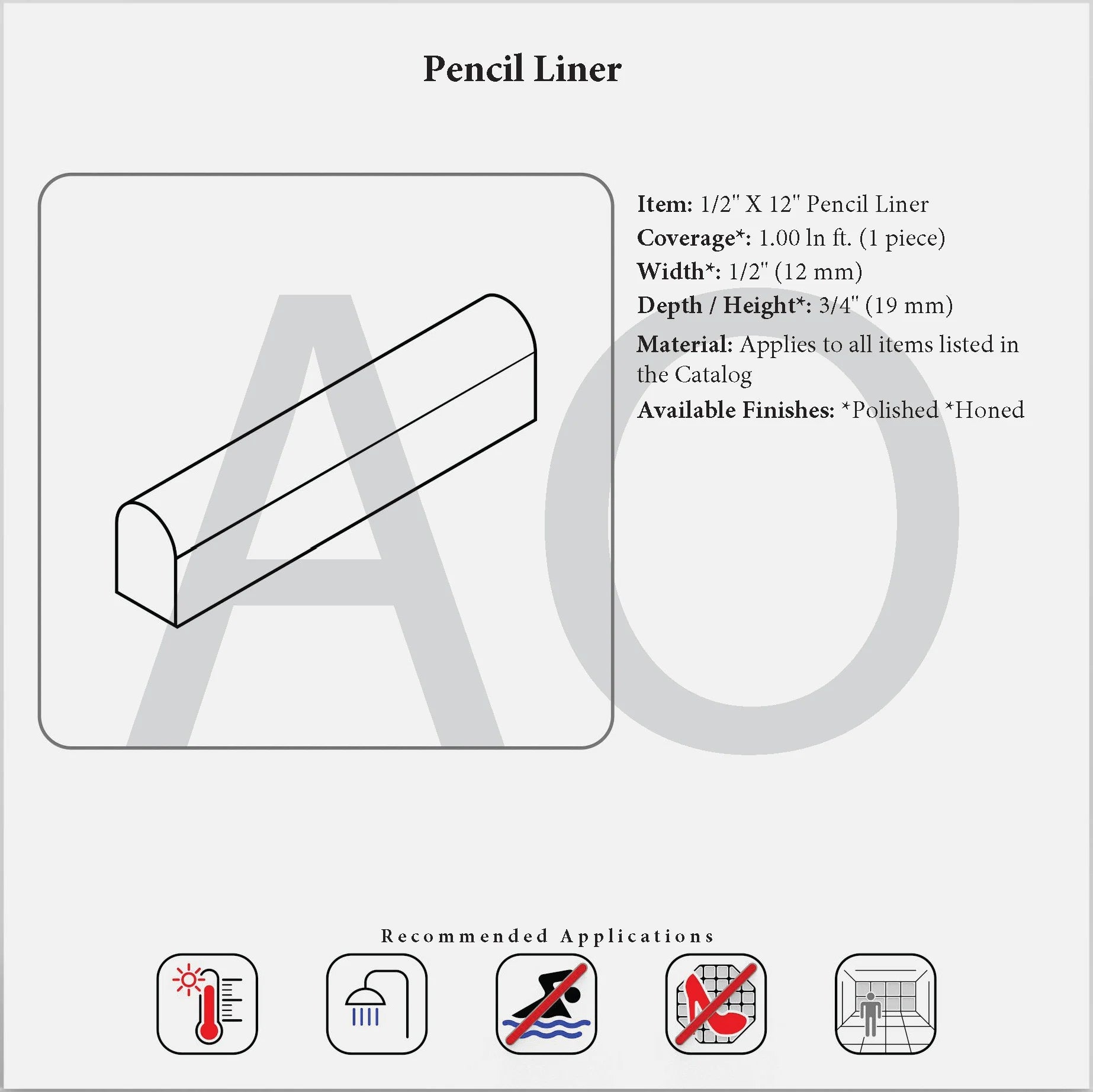 Carrara White Gioia marble ½×12 pencil liner for tile edges and decorative borders.