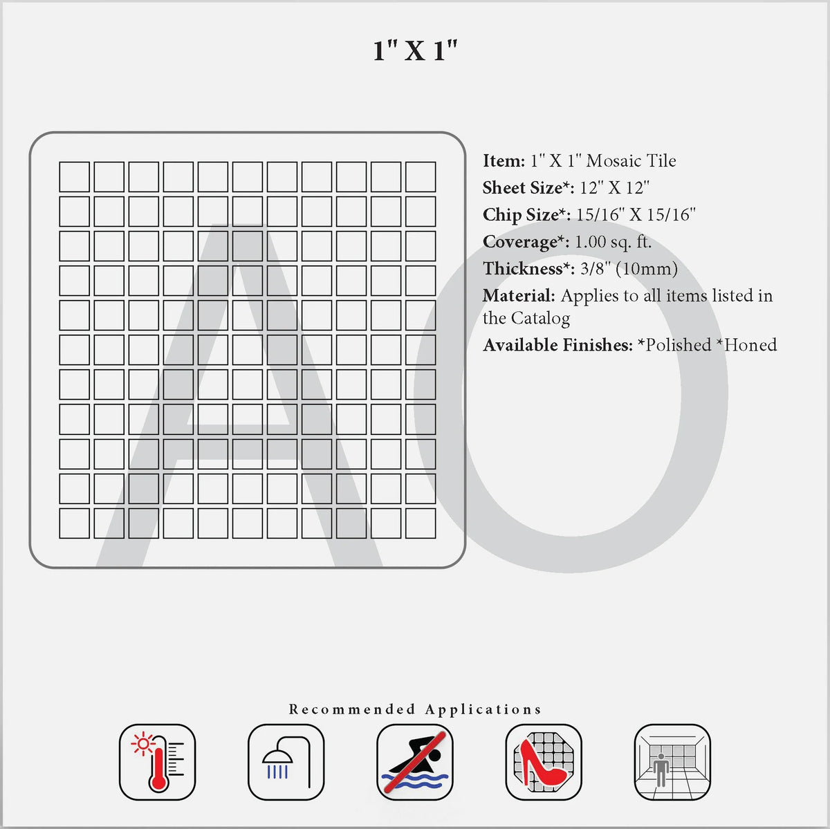 Carrara White Gioia 1×1 square mosaic specification reference.
