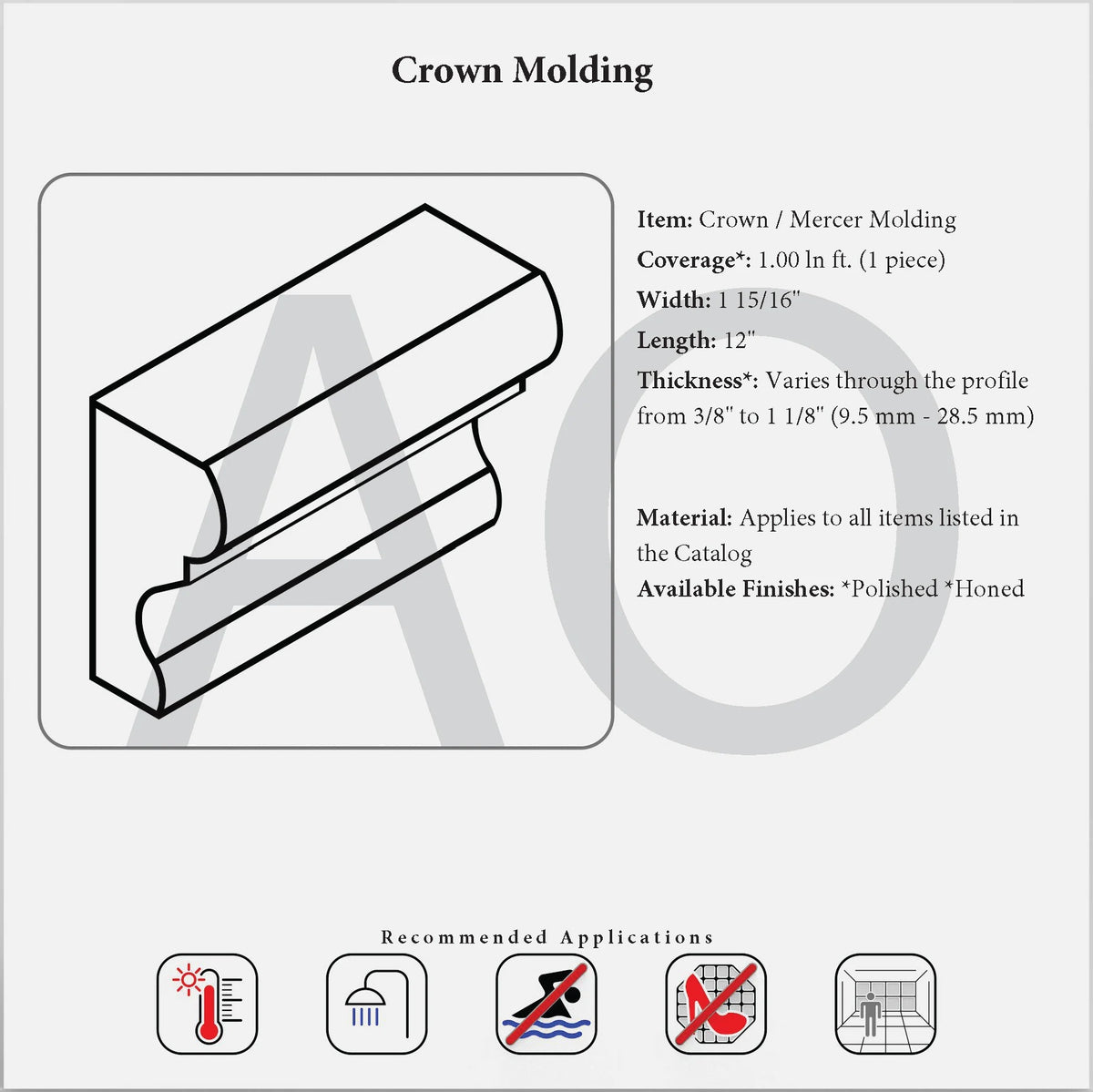 Bianco Dolomite marble 2×12 crown molding for tile edges and decorative borders.