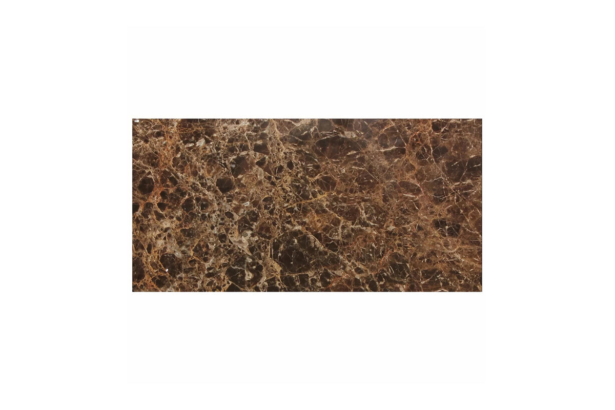 Emperador Dark marble 3×6 subway tiles in a polished finish, deep brown with light veining.