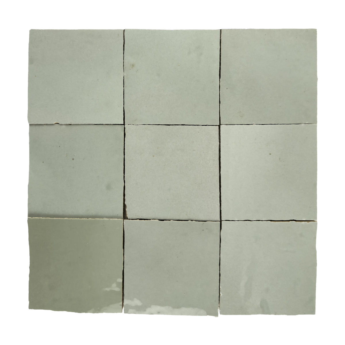 Aveline Celadon Mist 4×4 semi-gloss ceramic mosaic on a mesh-mounted sheet