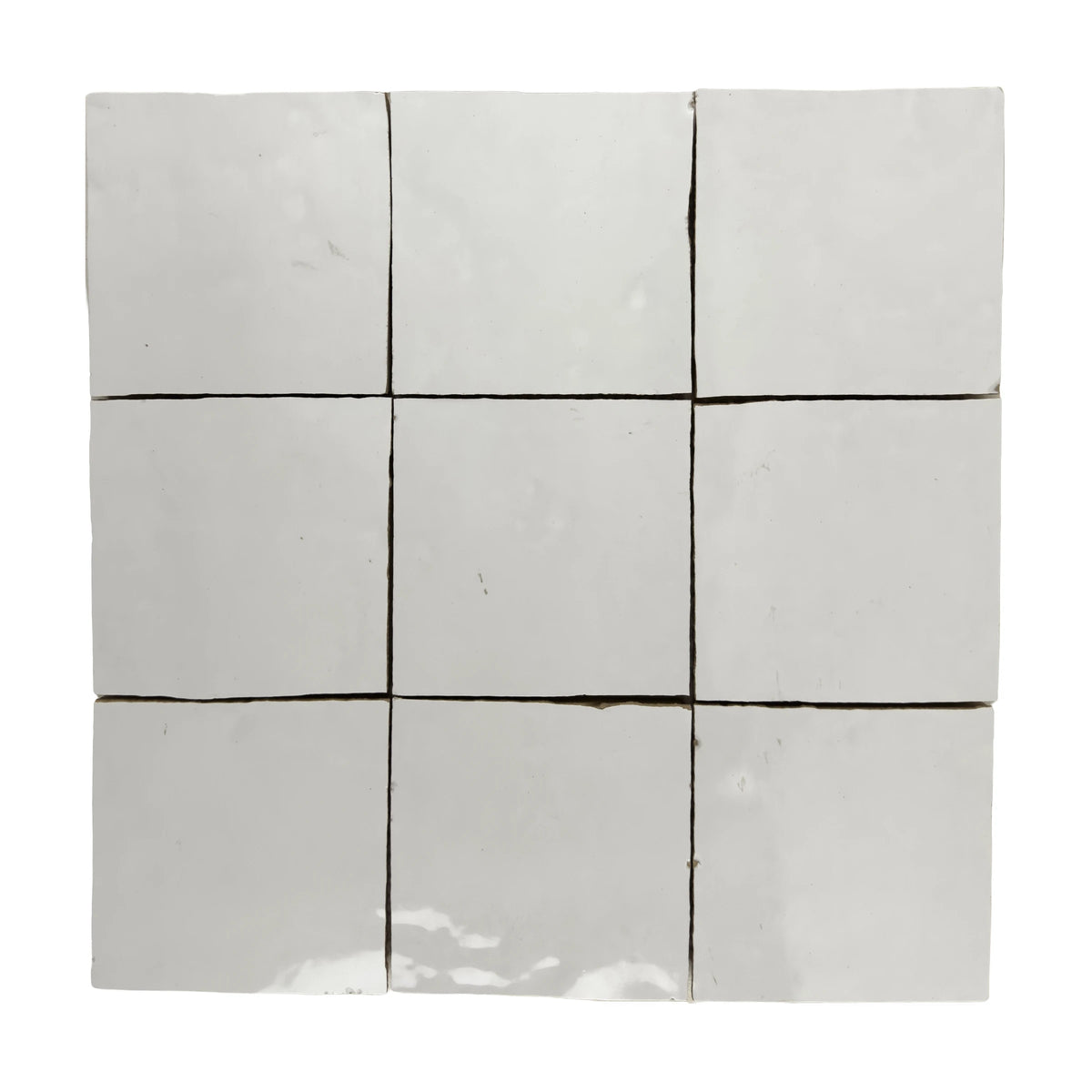 Aveline Chalk White 4×4 semi-gloss ceramic mosaic on a mesh-mounted sheet