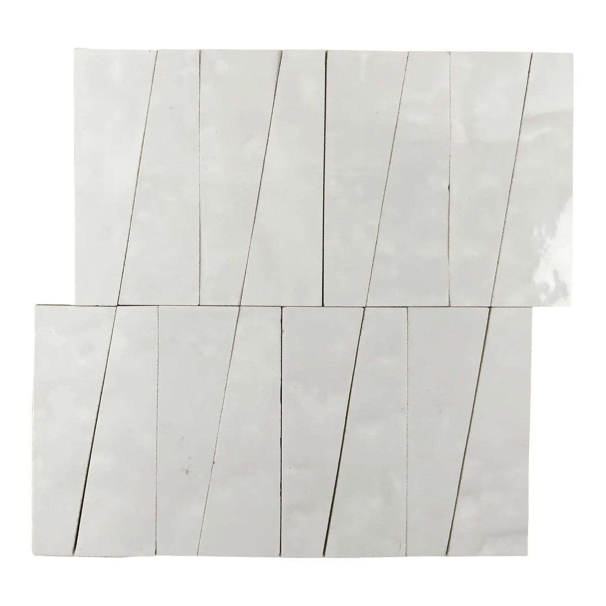 Aveline Chalk White semi-gloss trapezoid ceramic mosaic on a mesh-mounted sheet