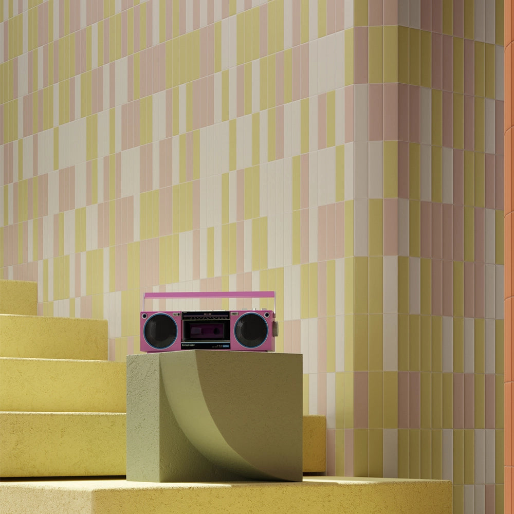 Rhythm ceramic wall tiles in mixed colors and dimensional patterns.