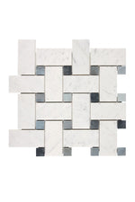 Carrara White Gioia Large Basketweave / Blue Dots - mosaic