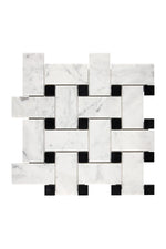 Carrara White Gioia Large Basketweave / Black Dots - mosaic