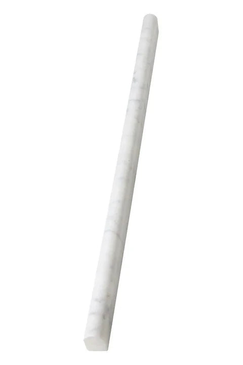 Carrara White Gioia marble ½×12 pencil liner in a polished or honed finish.