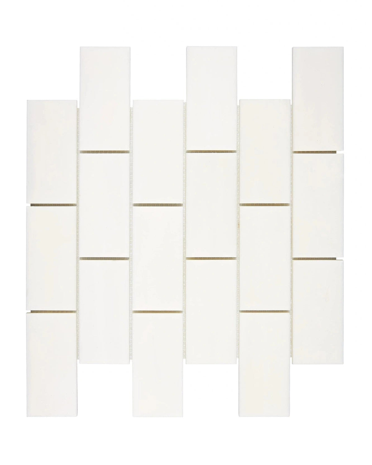 Bianco Dolomite 2×4 brick marble mosaic in polished or honed finish.