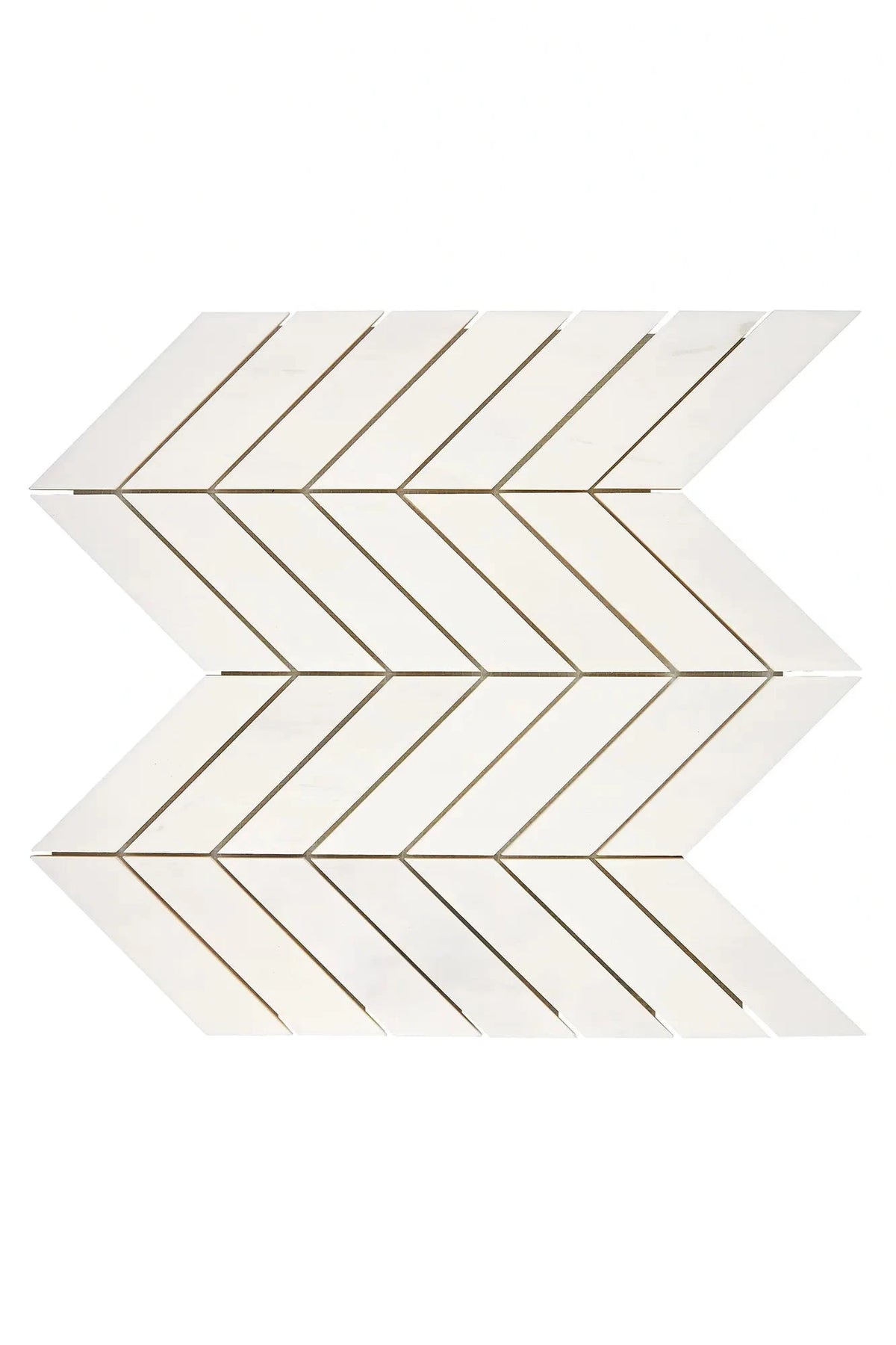 Bianco Dolomite polished large chevron marble mosaic.