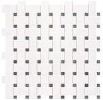 Bianco Dolomite Basketweave Mosaic with Blue Dots – Polished or Honed - mosaic