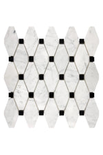 Carrara White Gioia Marble Elongated Hexagon Black Mosaic - mosaic