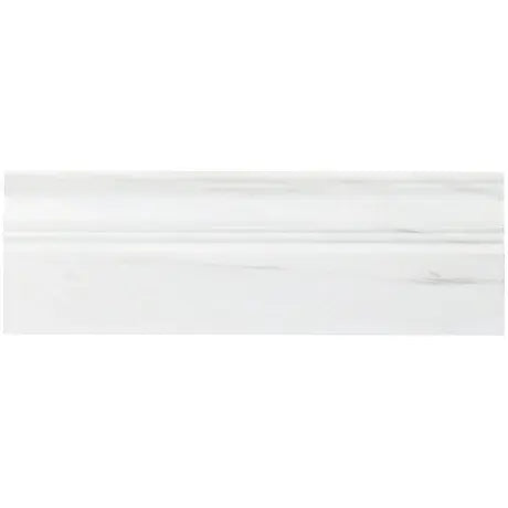 Bianco Dolomite polished marble baseboard with white and gray veining.