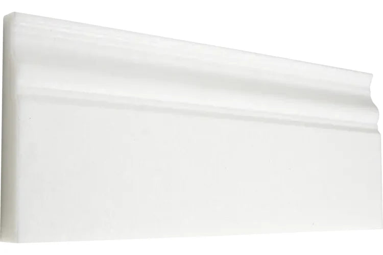 Bianco Dolomite marble 4¾×12 baseboard in polished or honed finish.