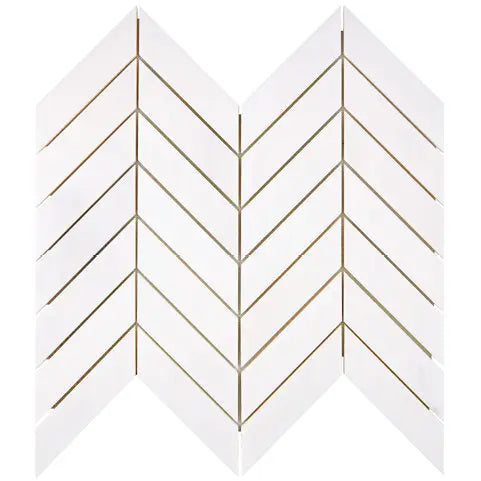 Bianco Dolomite large chevron marble mosaic.