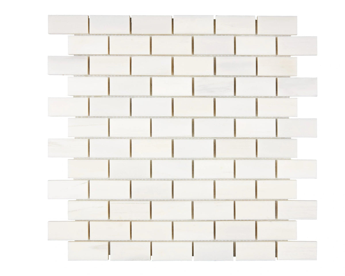 Bianco Dolomite 1×2 brick marble mosaic secondary view.