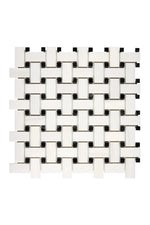 Bianco Dolomite Basketweave Mosaic with Black Dots - mosaic