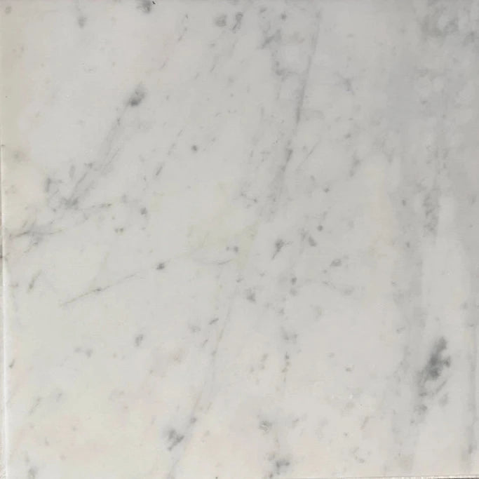 Carrara White Gioia marble 12×12 tile with a white background and gray veining.