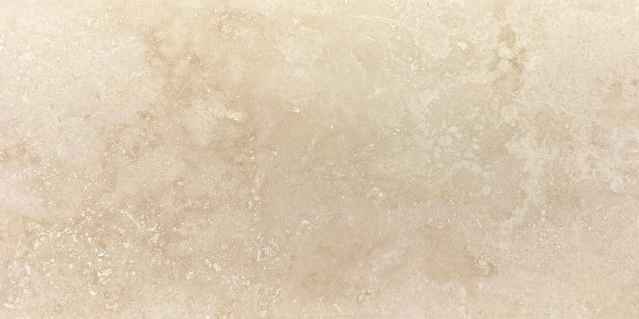 Bon Bon Beige Marble Tile showing 12×24 honed format and natural warm beige with subtle cream veining.