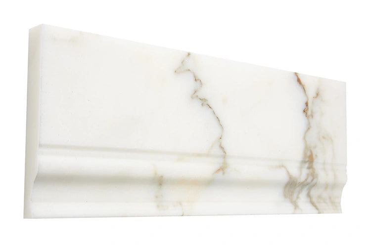 Calacatta Gold marble 4¾×12 baseboard in polished or honed finish.
