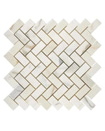 Calacatta Gold Marble 1 x 2 Herringbone Mosaic – Polished Finish – Luxury White & Gold Veining