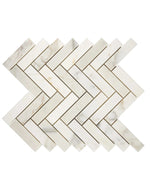 Calacatta Gold Marble 1 x 4 Herringbone Mosaic – Polished Finish – Luxury White & Gold Veining