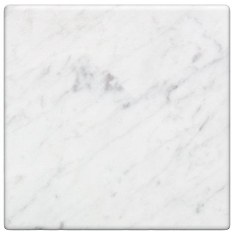 Carrara White Gioia marble 4×4 square tile with a tumbled finish.
