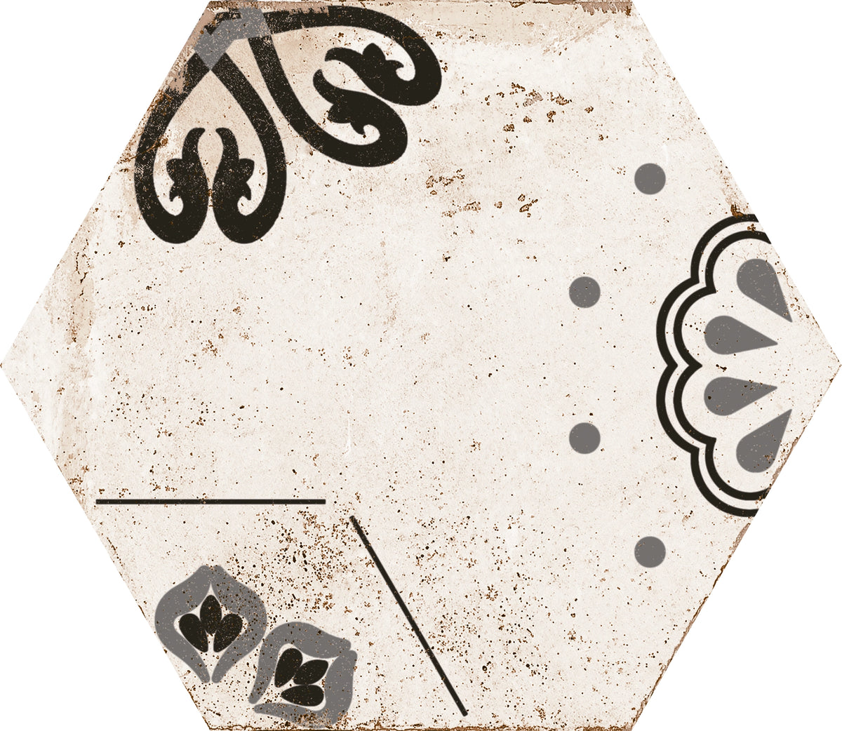 Castellon Nora Hex Gris 9-inch porcelain hexagon tile.