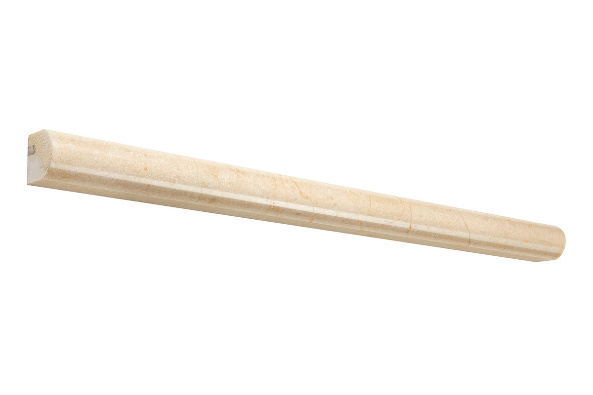 Crema Marfil marble ¾×12 bullnose liner trim in polished or honed finish, warm beige with soft veining.