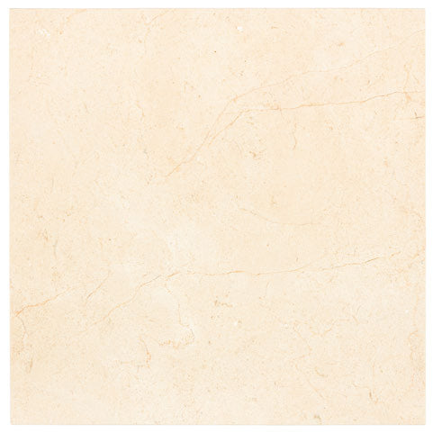 Crema Marfil polished 18×18 marble tile.