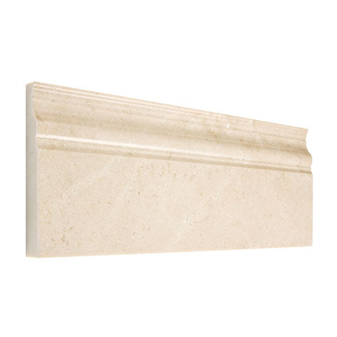 Crema Marfil marble honed 4¾×12 baseboard.