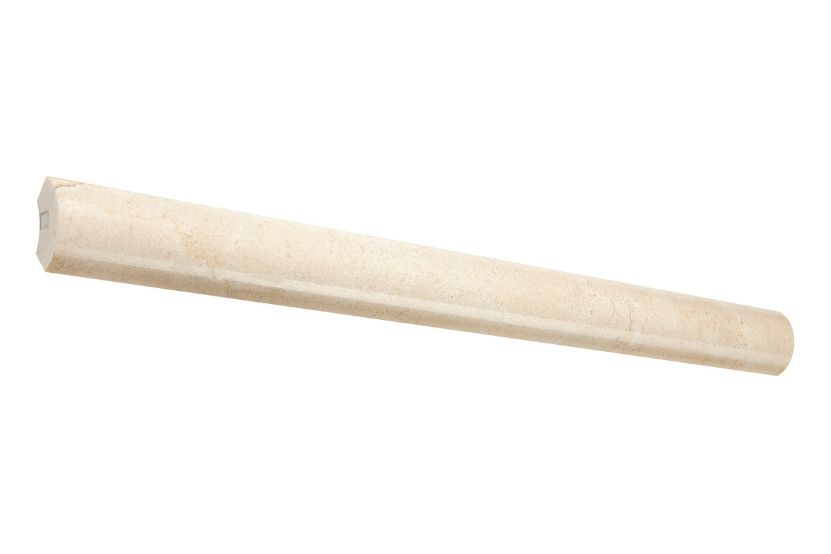Crema Marfil marble 1×12 quarter-round trim in honed and polished finishes, warm beige with soft veining.