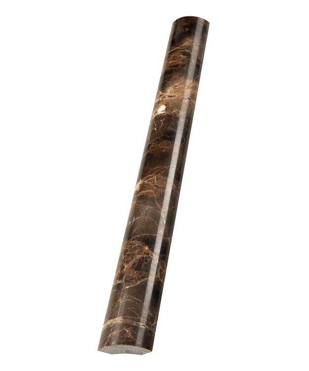 Emperador Dark marble polished 1×12 quarter-round trim.