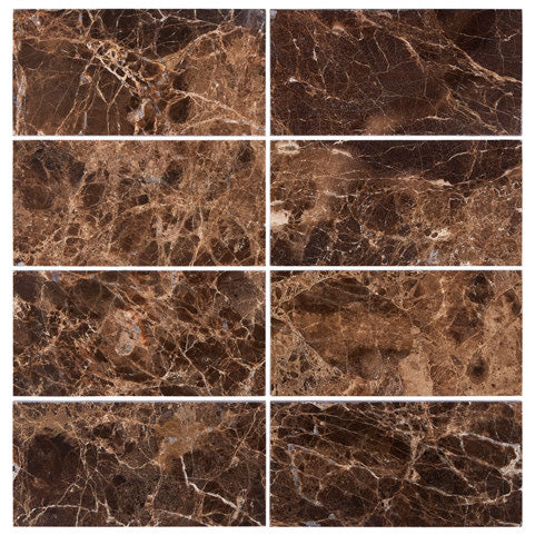 Emperador Dark marble polished 3×6 subway tile.