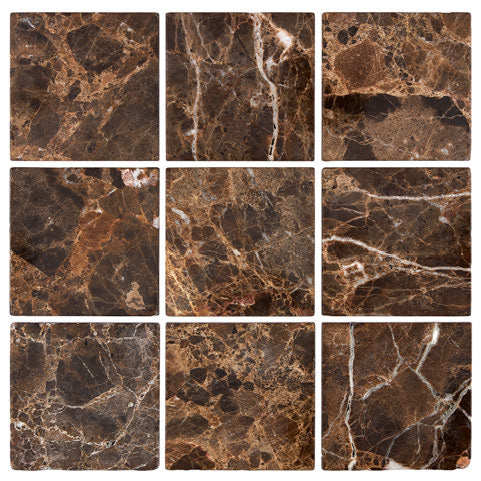 Emperador Dark marble tumbled 4×4 square tile.