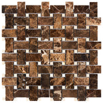 Emperador Dark Marble Basketweave Mosaic with Beige Dots – Polished - mosaic