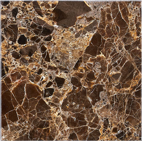 Emperador Dark polished 18×18 marble tile.