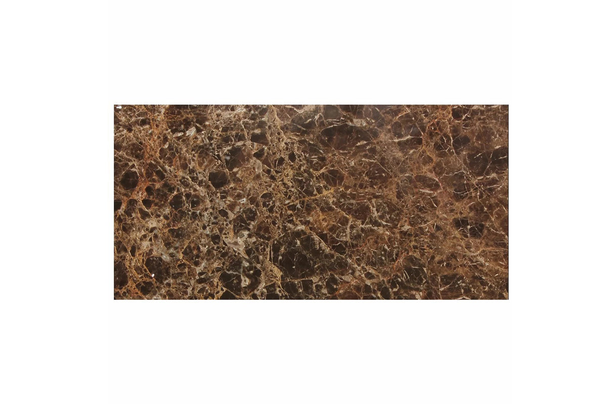 Emperador Dark marble 12×24 tiles in a polished finish, deep brown with light veining.