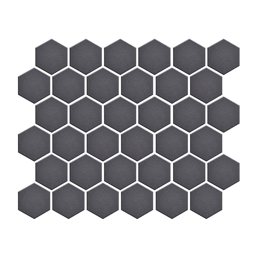 Foundry Obsidian matte full-body porcelain hexagon mosaic.