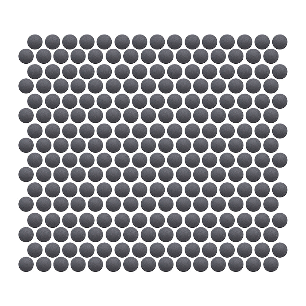 Foundry Obsidian matte full-body porcelain penny-round mosaic.