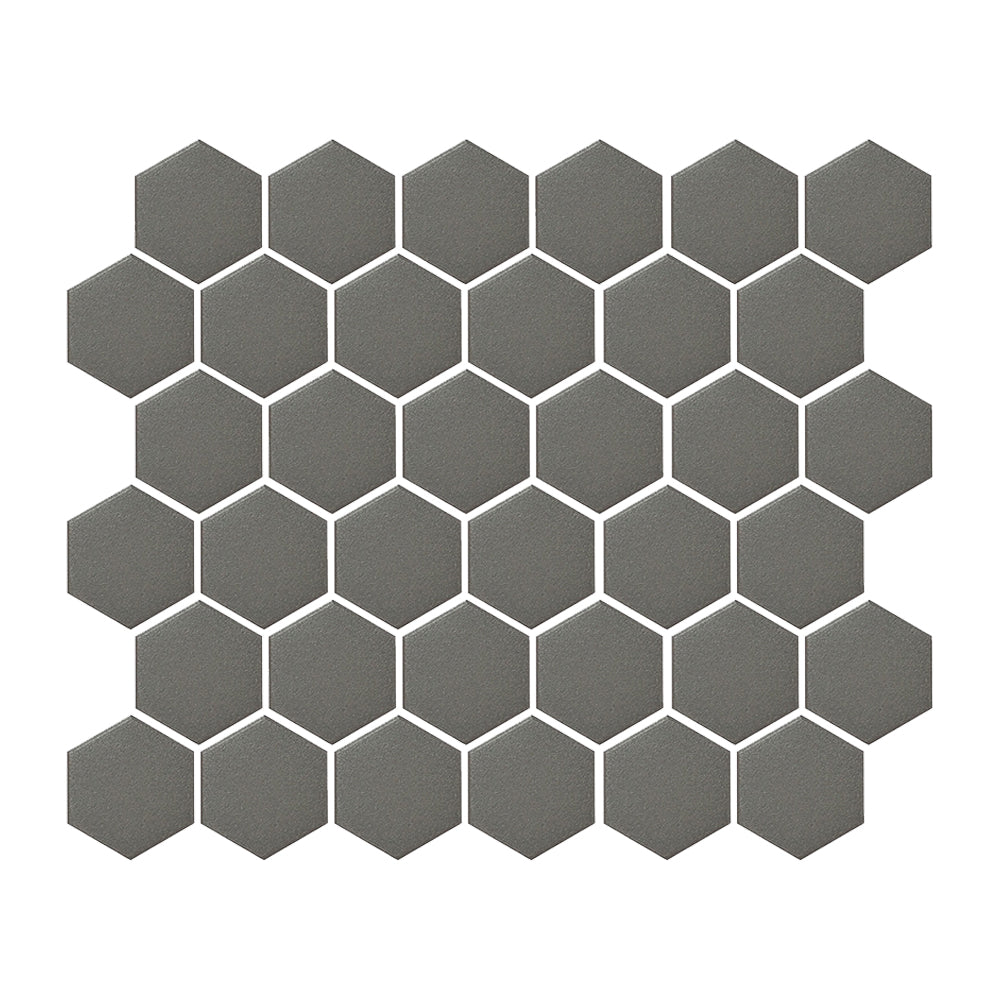 Foundry Iron matte full-body porcelain hexagon mosaic.