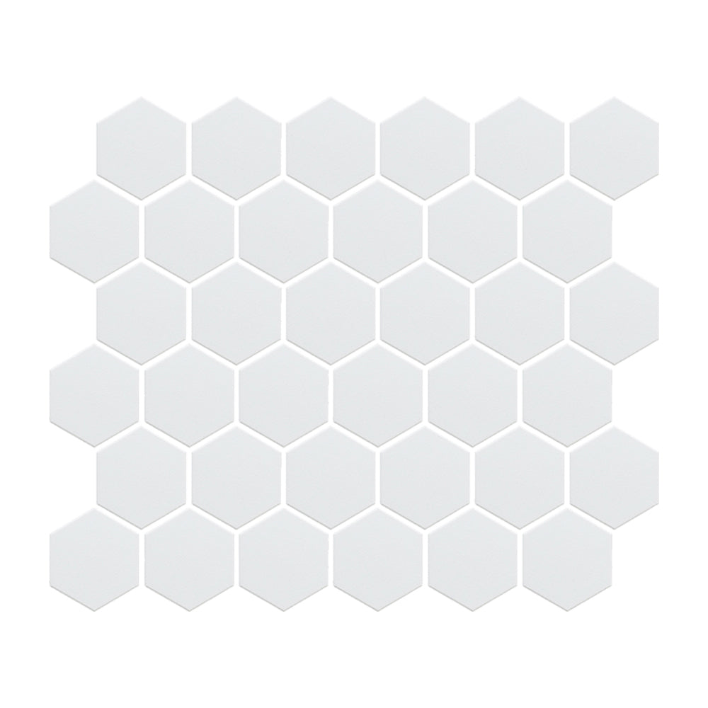 Foundry Frost matte full-body porcelain hexagon mosaic.