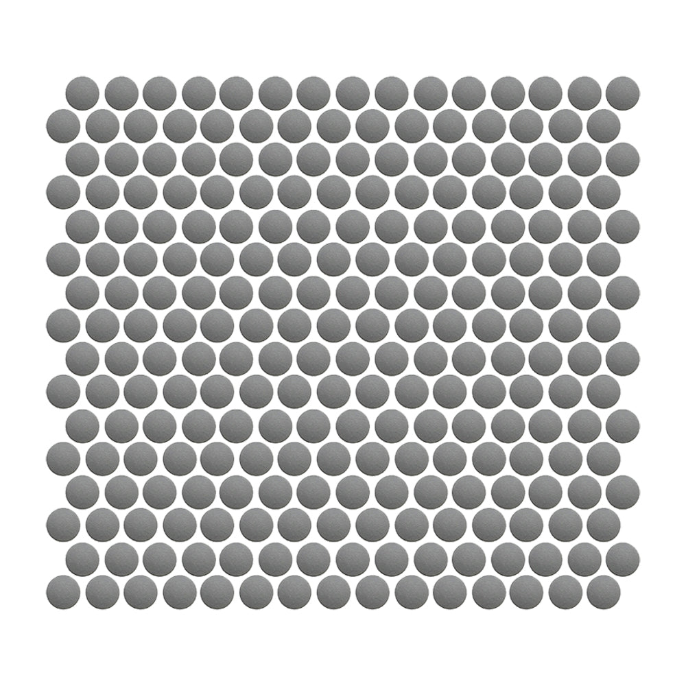 Foundry Silver Mist matte full-body porcelain penny-round mosaic.