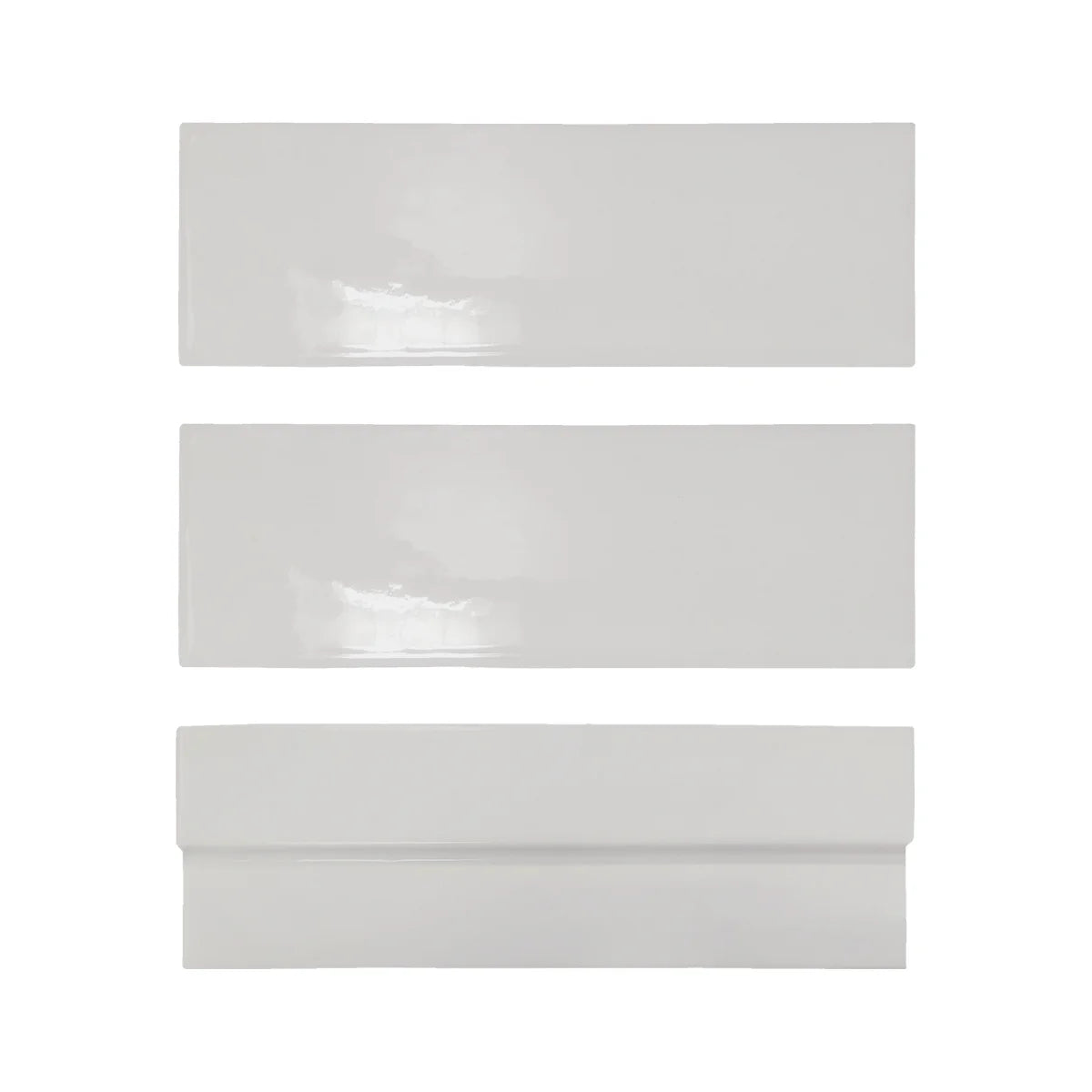 Fez Silver Mist glossy 2×6 ceramic wall tile with Zellige-inspired surface variation.