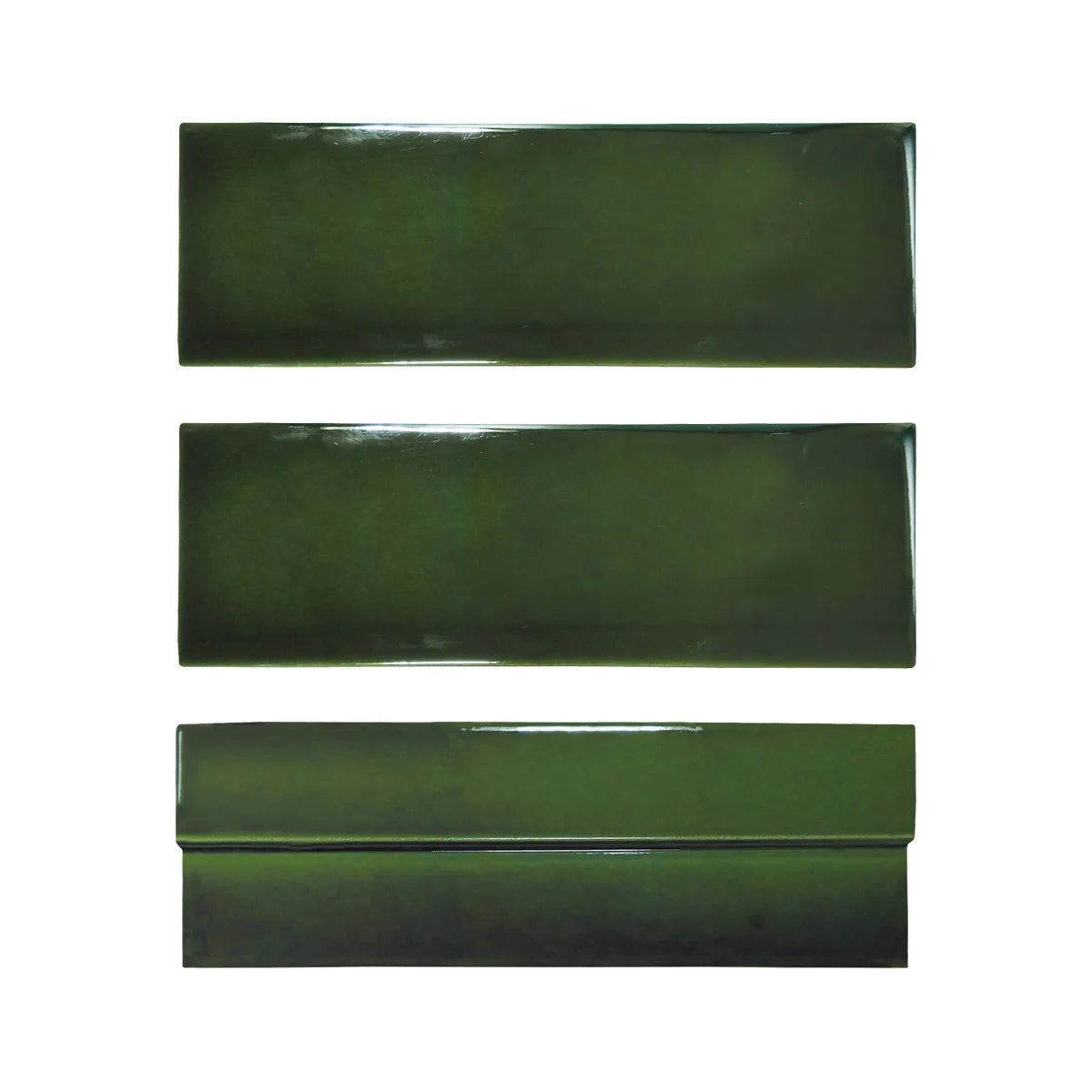 Fez Jade Oasis glossy 2×6 ceramic wall tile with Zellige-inspired texture.