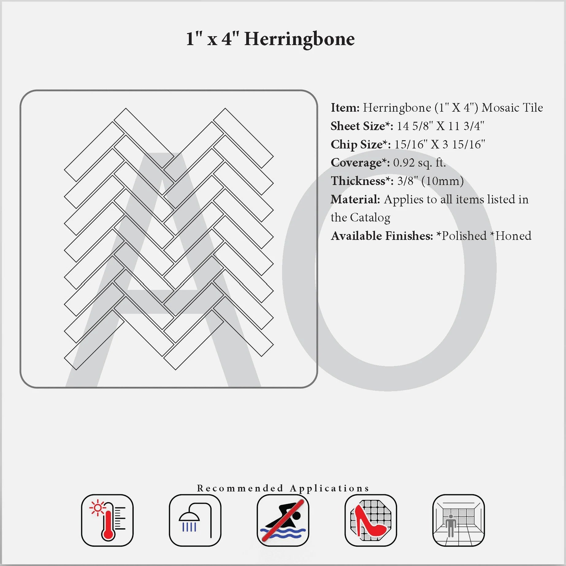 1×4 herringbone mosaic specification reference