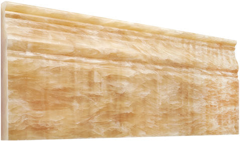 Honey Onyx 4¾×12 polished baseboard trim with warm translucent veining.