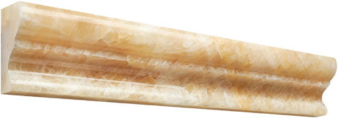 Honey Onyx 2×12 polished crown molding with a sculpted architectural profile.