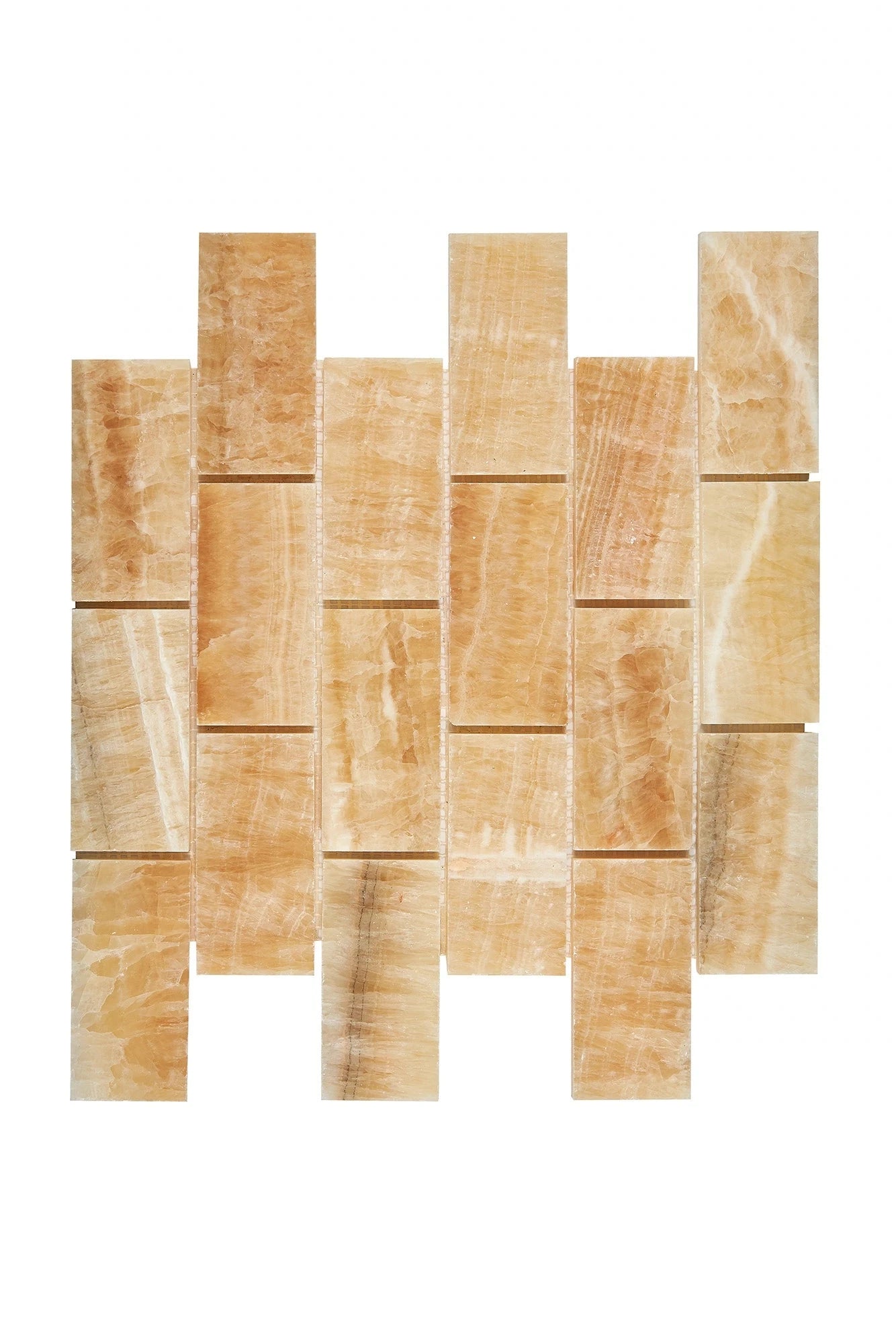 Honey Onyx polished 2×4 brick mosaic.